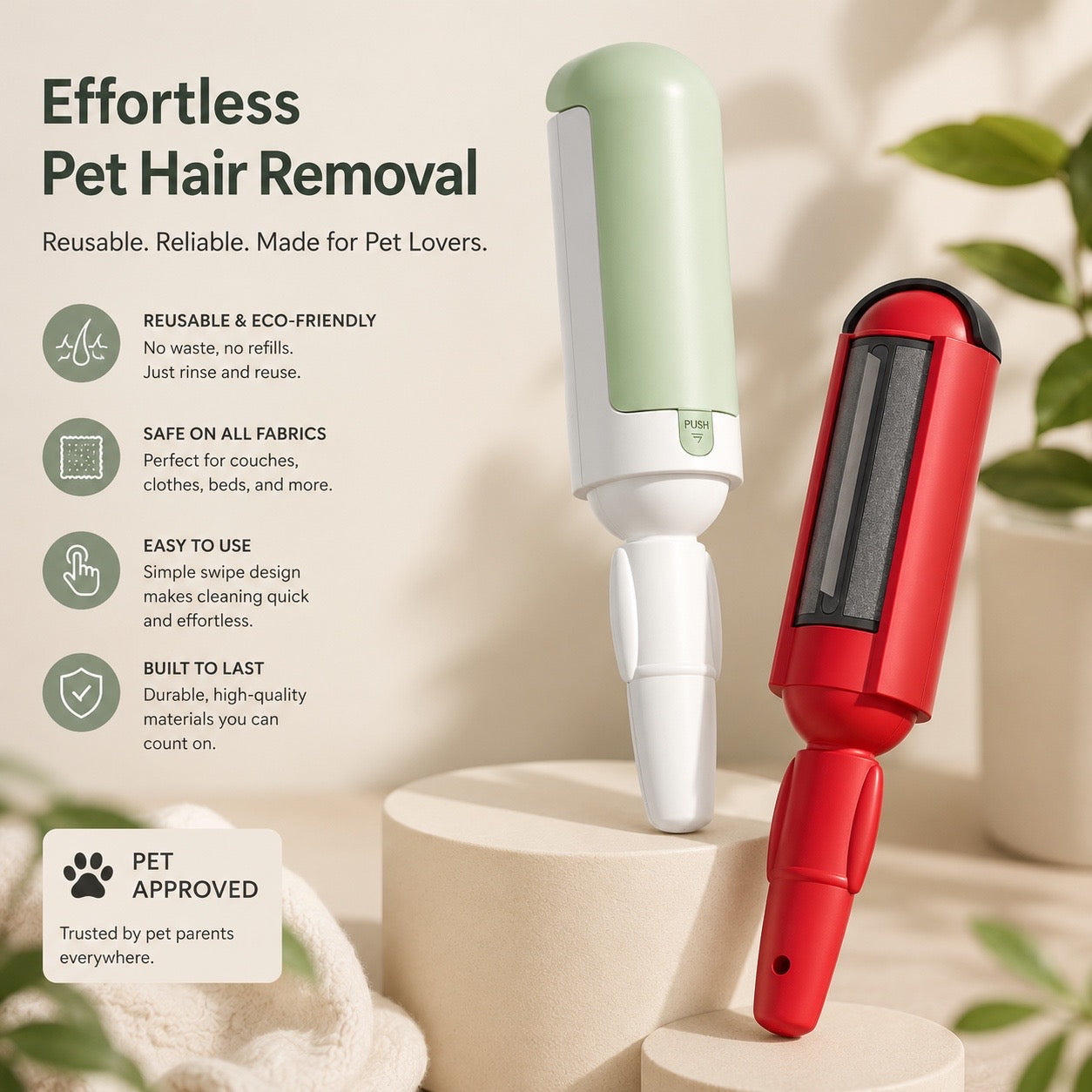 Double-Sided Pet Hair Remover Brush — Cleans Couches, Clothes & Car Seats in Seconds